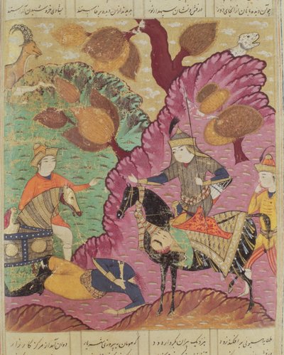Luta entre Piran e Bizn, ilustração do Shahnama (Livro dos Reis) por Abul-Qasim Manur Firdawsi (c.934-c.1020) 1619 de Persian School