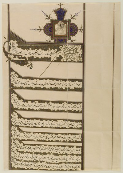 Firman (Royal Edict) com o selo de Muzaffar al-Din Shah Qaja, 1897 (tinta e ouro sobre papel) de Persian School