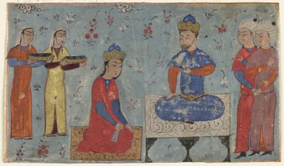 Fólio de um Shahnama (Livro dos Reis) de Firdawsi (d.1020); reto: Sindukht Antes de Sam, Irã (aquarela opaca, tinta e ouro no papel) de Persian School