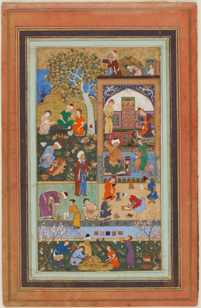 Folio de um álbum; Uma cena da escola, Tabriz, Irã, período safávida, c.1540 (aguarela opaca, tinta e ouro sobre papel) de Persian School