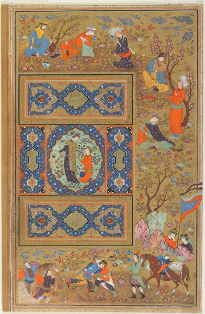 Folio de um álbum; verso: Um par de amantes, Isfahan, Irã, período safávida, 1590-1610 (aquarela opaca, tinta e ouro sobre papel) de Persian School