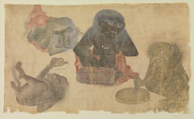 Quatro demônios cativos, 1470-1500 (wc e ouro em seda) de Persian School