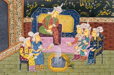 Caçadores e favoritos bebendo com nobre ou rei (wc opaca no papel) (detalhe de 272912) de Persian School