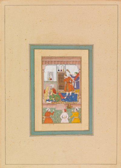 Interior com Figuras (wc em pergaminho) de Persian School