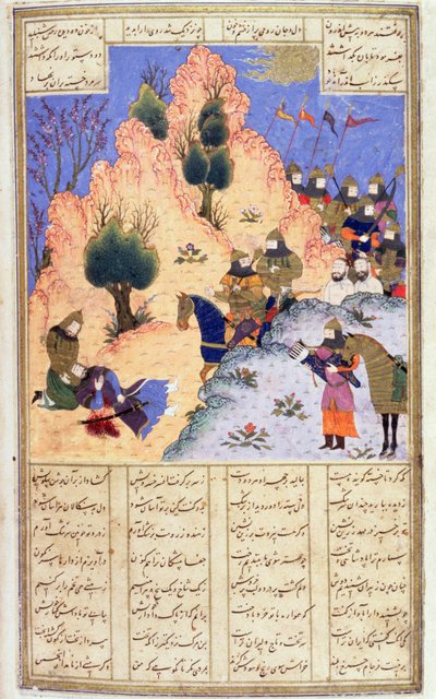 Iskandar Confortando o Dying Dara, de Firdawsis Shanaman, c.1440-45 (caneta, tinta e wc em pergaminho) de Persian School