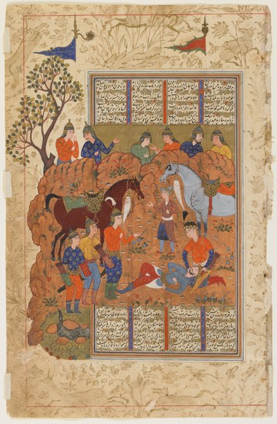 Iskandar conforta o Darab moribundo de um Shahnama de Persian School