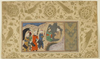 Iskandar visita um eremita, c.1500 (aquarela opaca, tinta e ouro sobre papel) de Persian School