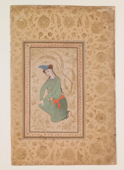 Juventude ajoelhada, início do século XVII (aguarela sobre papel) de Persian School