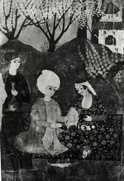 Homem e uma mulher em um jardim de Persian School