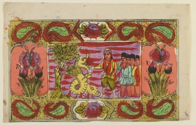 Moisés e o dragão, final do século XIX (litografia colorida à mão) de Persian School