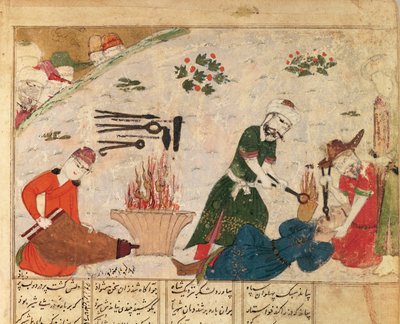 Supp Pers 493 fol.363v Tortura de um dos guardas Haftvads, do Shahnama (Livro dos Reis) por Abul-Qasim Manur Firdawsi (c.934-c.1020) de Persian School
