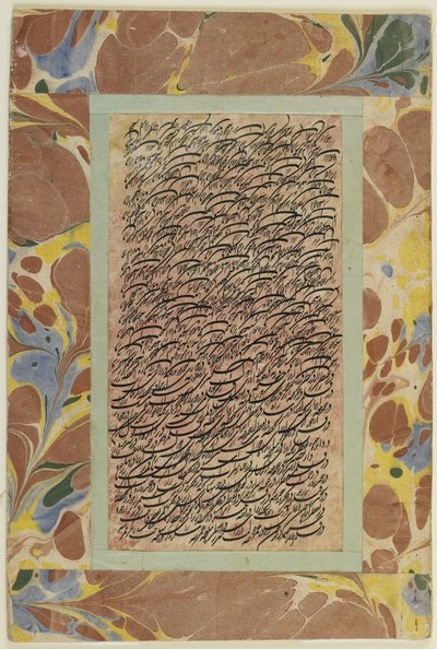 Página de caligrafia, álbum folio destacado, século XIX (tinta sobre papel montada sobre papelão) de Persian School