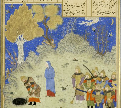 Persa 239 fol.180a Detalhe: Rustam resgata B zhan do poço, ilustração do Shahnama (Livro dos Reis), de Abul-Qasim Mansur Firdawsi (c.934-c.1020), 1444 de Persian School