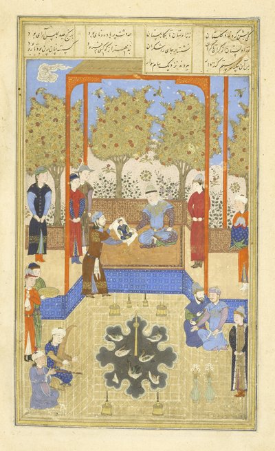 Persa 239 fol.30b Retrato do bebê Rustam mostrado a Sām, ilustração do &39;Shahnama&39; (Livro dos Reis), por Abu&39;l-Qasim Mansur Firdawsi (c.934-c.1020) de Persian School