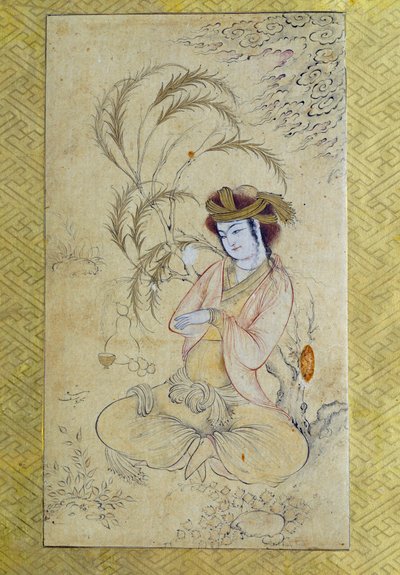 Arte Persa: "jovem a reverter sob um salgueiro" Gouache Anónimo de Paris do século XVII, Museu do Louvre de Persian School