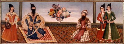 Rei Persa Fath Ali Shah (1771-1834) rodeia membros de sua corte Pintura da Escola de Shiraz (Shiraz) (século XIX) Teerã, Coleção Foroughi de Persian School