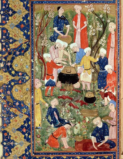 Preparando uma refeição, ilustração de um poema épico por Hafiz Shirazi, Safávida de Persian School