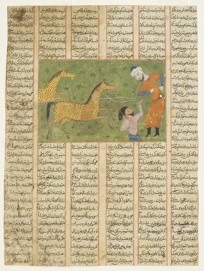 Rustam pega seu cavalo Rakhsh de Persian School