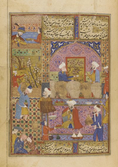 Cena em uma taberna de um divã de Hafiz, c.1552-53 de Persian School