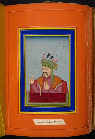 Shah Abbas I da Pérsia (reg. 1588-1629) cabeça e ombros retrato, olhando para a esquerda (aguarela opaca sobre papel) de Persian School
