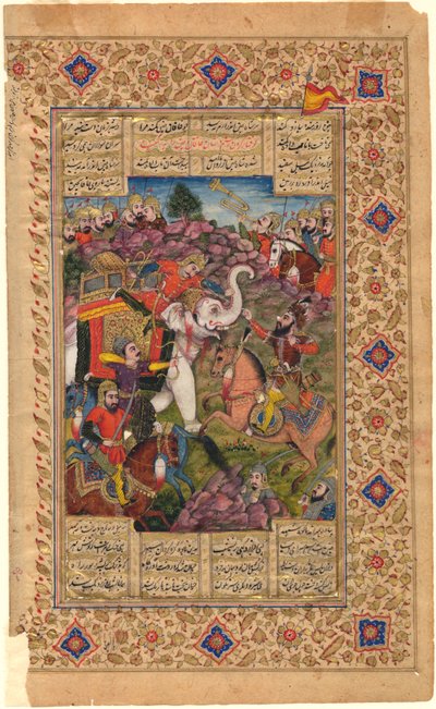 Shahnama: Rustam Capturando o Imperador da China, 1600-1625 (tempera) de Persian School