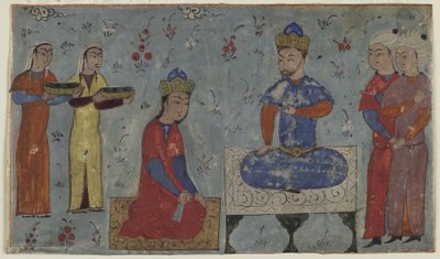 Sindukht antes de Sam (aquarela opaca, tinta e ouro no papel) de Persian School