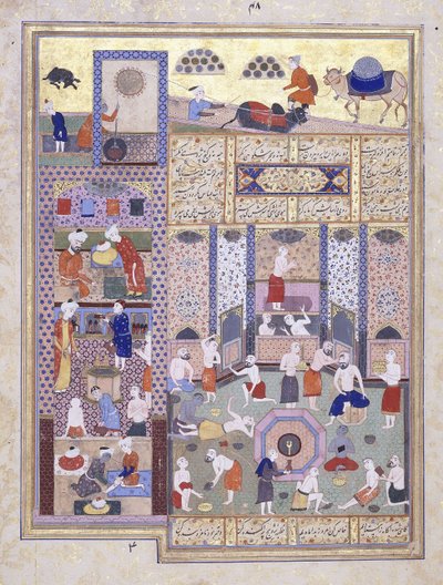 O califa Harun al-Rashid nos banhos, c. 1584-5 de Persian School