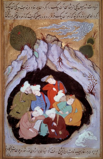 Os sete dormentes de Ephese Miniature de um manuscrito persa do século XVI. de Persian School