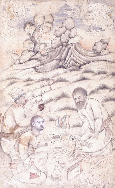 Três jovens em uma paisagem, c. meados do século XVII de Persian School