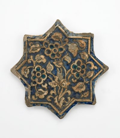 Azulejo em forma de estrela de oito pontas, período Il-Khanid, 1256-1335 (pasta de pedra, moldada e pintada com esmalte transparente) de Persian School