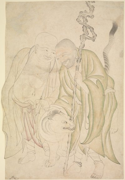 Dois Lohans, c.1480 (tinta e aquarela transparente sobre papel) de Persian School