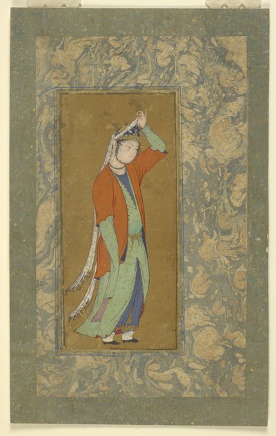 A mulher ajusta seu aigrette, c.1590 de Persian School