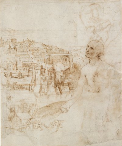 Vista da cidade de Perugia, com o penitente São Jerônimo em primeiro plano, 1500-1504 de Perugino