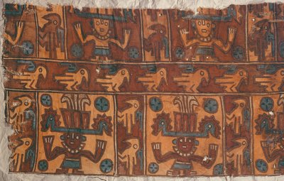Pano com deuses e pássaros, cultura de Tiahuanaco (têxtil) de Peruvian School