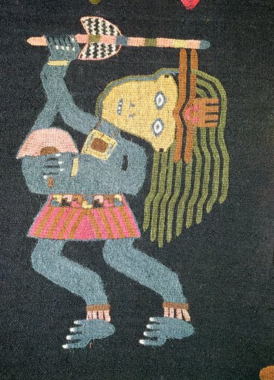 Dançarino de lã tecida com bastão, tribo de Paracas (têxtil) (veja também 231826) de Peruvian School