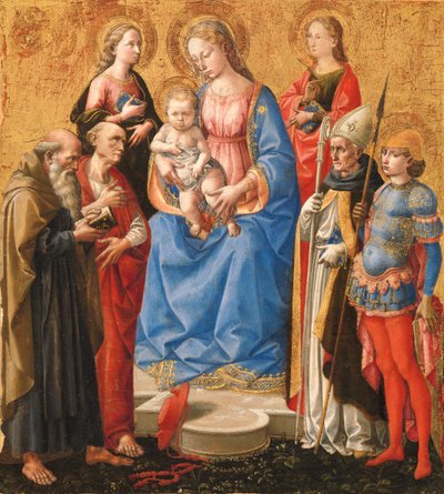 Madonna e Criança com Seis Santos, final da década de 1440. de Pesello Peselli