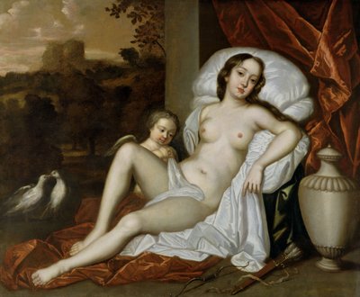Retrato de Nell Gwynne (1650-87) como Vénus, com o seu filho, Charles Beauclerk (1670-1726), como Cupido (óleo sobre tela) de Peter (follower of) Lely