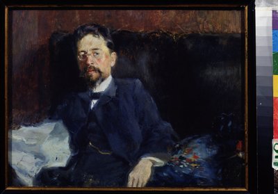 Retrato do Autor A. Chekhov (1860-1904). Pintura de Pyotr Alexandrovich Nilus (Peter Nilous) (Nilouss) (1869-1940/1943), óleo sobre tela de Peter Alexandrovich Nilus