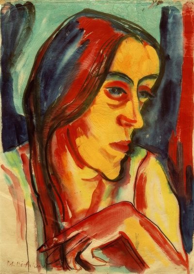 Jovem com uma trança escura (Hanna) de Peter August Böckstiegel