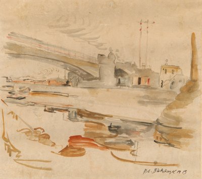 cidade com ponte de Peter August Böckstiegel