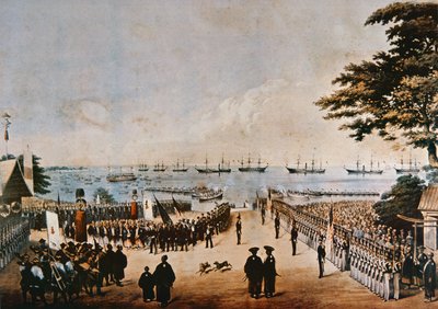Comodoro Perry desembarca no Japão para se encontrar com os Comissários Imperiais em Yokohama, 8 de março de 1854 de Peter Bernhard Wilhelm Heine