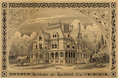 N. C. Thompson House, Rockford, Illinois, Perspectiva, 1876. de Peter Bonnett Wight