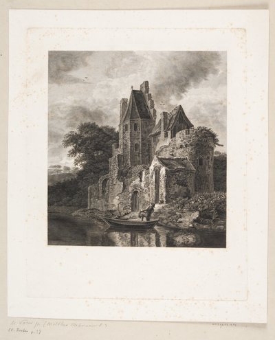 Ruína do castelo por um rio de Peter Christian Schøler