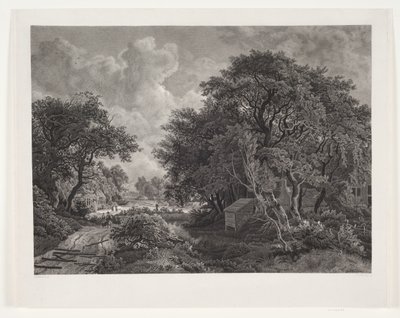 Estrada através de uma vila com árvores altas de Peter Christian Schøler