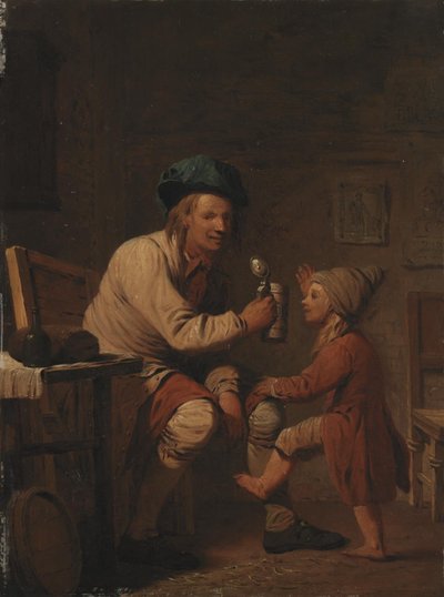 Um camponês dando ao filho algo para beber de Peter Cramer