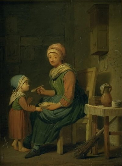 A esposa de um agricultor que dá à filha algo para comer de Peter Cramer