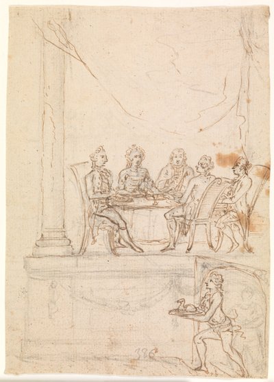 A família real em uma mesa no Castelo de Hirschholm 29 de setembro de 1771 de Peter Cramer