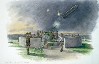 Lodge Hill Battery, atirando no zepelim alemão durante a Primeira Guerra Mundial, c1910s, c1980-2010 de Peter Dunn