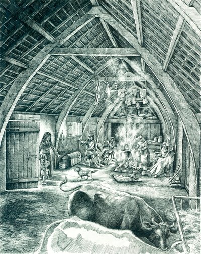 Casa camponesa medieval, século XIII-XV, c1980-2010 de Peter Dunn