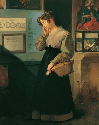 Garota na frente de uma loja de loteria, 1829. de Peter Fendi